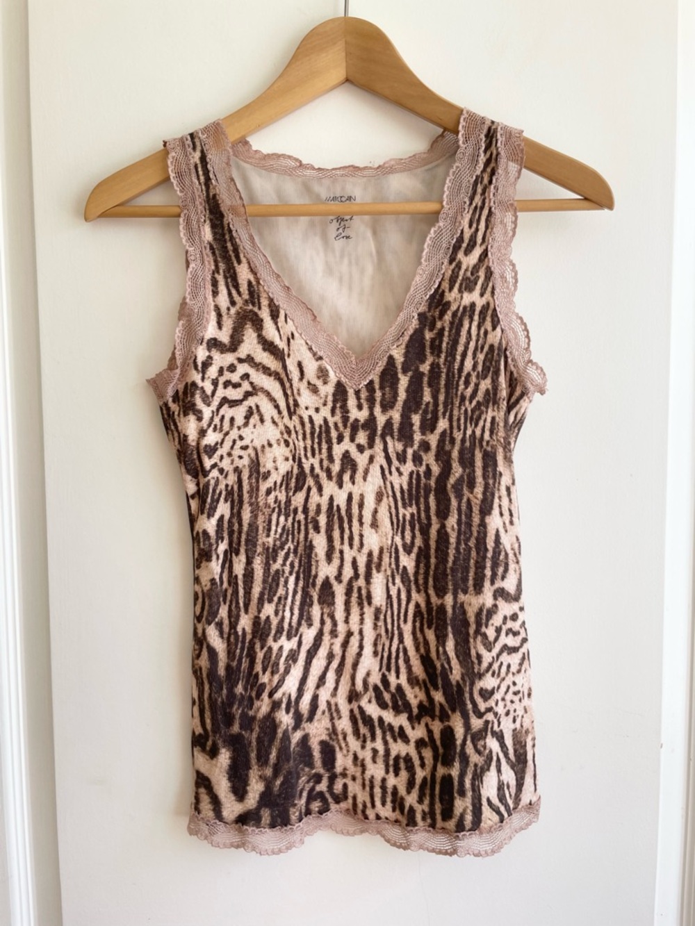 Marc Cain Object Of Love Cheetah Print Top Lace Trim Size Small 90s